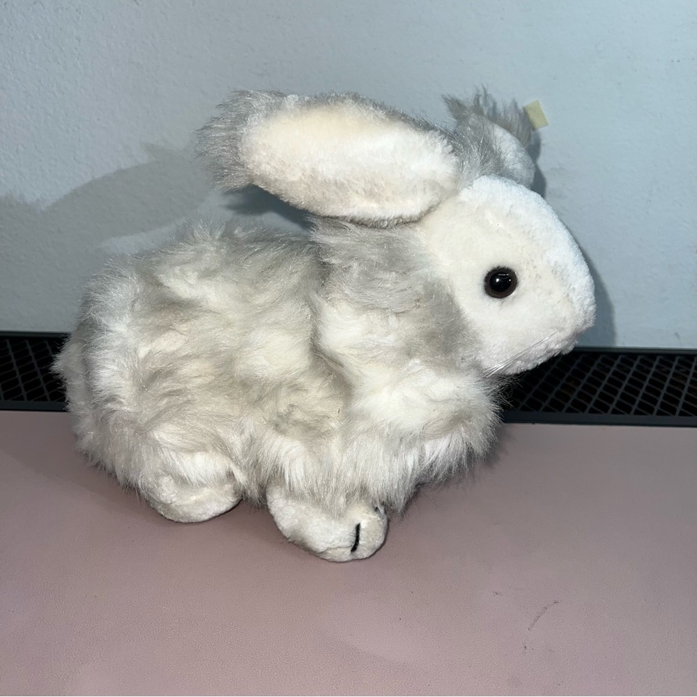 VTG  R Dakin Bunny Rabbit Plush Toy White Gray‎ Fluffy Stuffed Animal Korea 1981